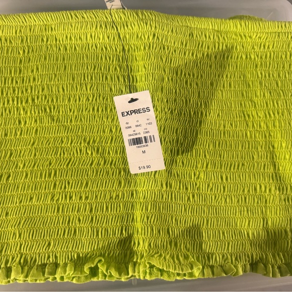 Express One Eleven Neon Green/yellow Smocked tube top - M - Picture 1 of 5